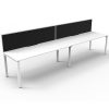 Elite Desk, 2 Person In-Line, Natural White Desk Tops, White Under Frame, with Black Screen Dividers