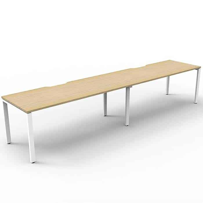 Elite Desk, 2 Person In-Line, Natural Oak Desk Tops, White Under Frame, No Screen Dividers