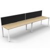 Elite Desk, 2 Person In-Line, Natural Oak Desk Tops, White Under Frame, with Black Screen Dividers