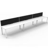 Elite Desk, 3 Person In-Line, Natural White Desk Tops, White Under Frame, with Black Screen Dividers