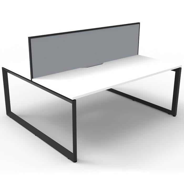 Elite Loop Leg 2-Way Desk Pod, Natural White Desk Tops, Black Under Frame, with Grey Screen Divider