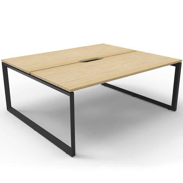 Elite Loop Leg 2-Way Desk Pod, Natural Oak Desk Tops, Black Under Frame, No Screen Divider