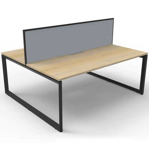 Elite Loop Leg 2-Way Desk Pod, Natural Oak Desk Tops, Black Under Frame, with Grey Screen Divider