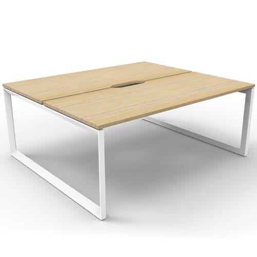 Elite Loop Leg 2-Way Desk Pod, Natural Oak Desk Tops, White Under Frame, No Screen Divider