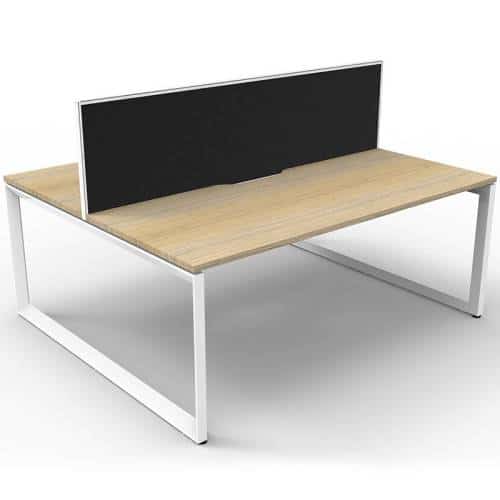 Elite Loop Leg 2-Way Desk Pod, Natural Oak Desk Tops, White Under Frame, with Black Screen Divider