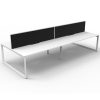 Elite Loop Leg 4-Way Desk Pod, Natural White Desk Tops, White Under Frame, with Black Screen Dividers
