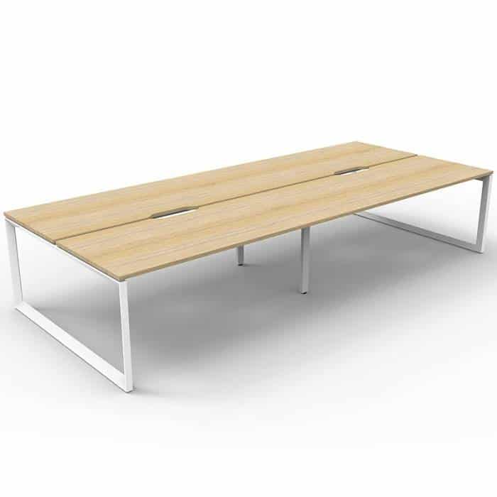 Elite Loop Leg 4-Way Desk Pod, Natural Oak Desk Tops, White Under Frame, No Screen Dividers