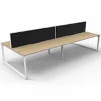 Elite Loop Leg 4-Way Desk Pod, Natural Oak Desk Tops, White Under Frame, with Black Screen Dividers
