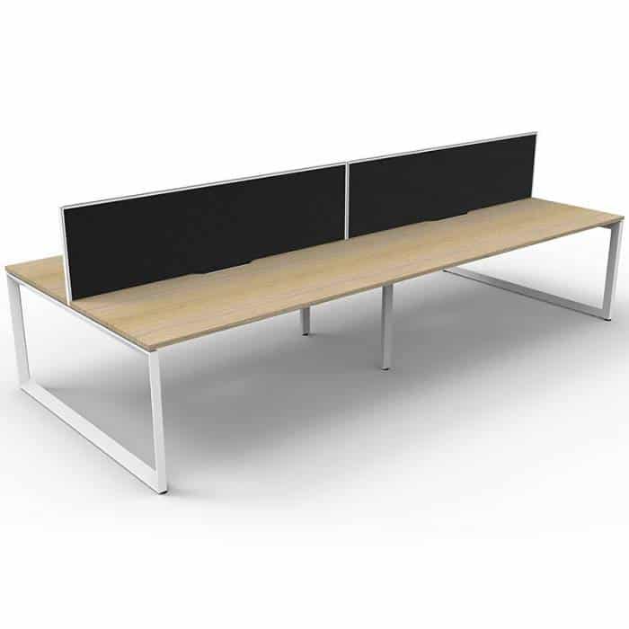 Elite Loop Leg 4-Way Desk Pod, Natural Oak Desk Tops, White Under Frame, with Black Screen Dividers