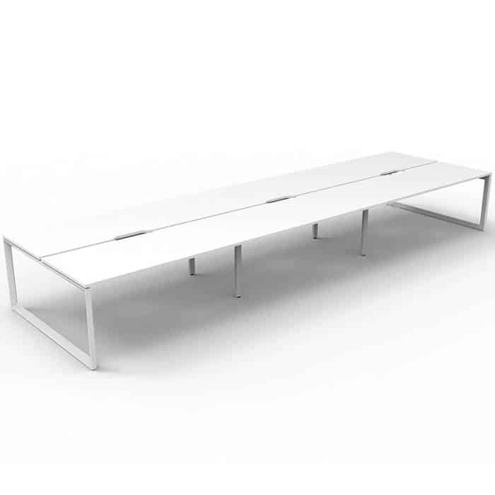 Elite Loop Leg 6-Way Desk Pod, Natural White Desk Tops, White Under Frame, No Screen Dividers