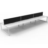 Elite Loop Leg 6-Way Desk Pod, Natural White Desk Tops, White Under Frame, with Black Screen Dividers