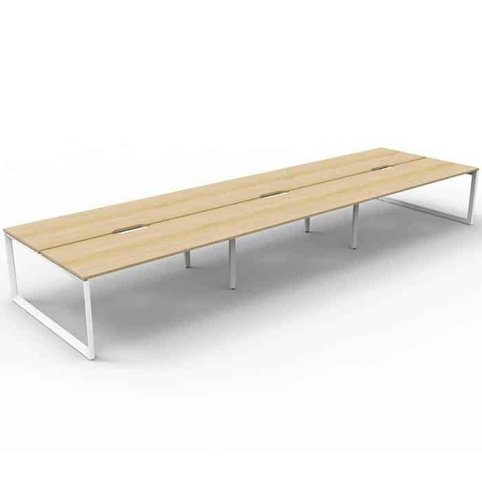 Elite Loop Leg 6-Way Desk Pod, Natural Oak Desk Tops, White Under Frame, No Screen Dividers