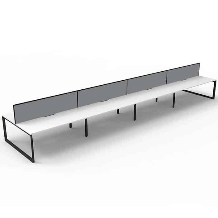 Elite Loop Leg 8-Way Desk Pod, Natural White Desk Tops, Black Under Frame, with Grey Screen Dividers