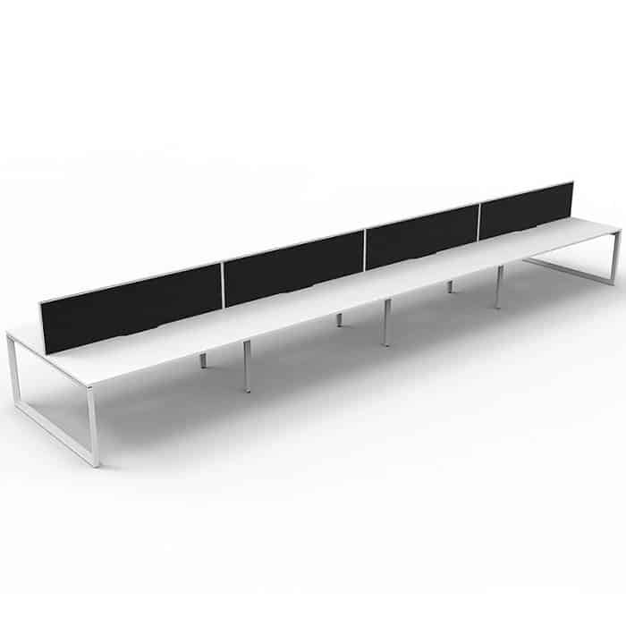 Elite Loop Leg 8-Way Desk Pod, Natural White Desk Tops, White Under Frame, with Black Screen Dividers