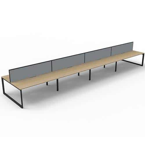 Elite Loop Leg 8-Way Desk Pod, Natural Oak Desk Tops, Black Under Frame, with Grey Screen Dividers