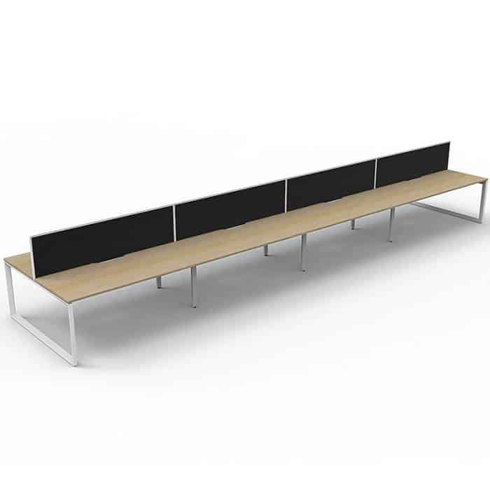 Elite Loop Leg 8-Way Desk Pod, Natural Oak Desk Tops, White Under Frame, with Black Screen Dividers