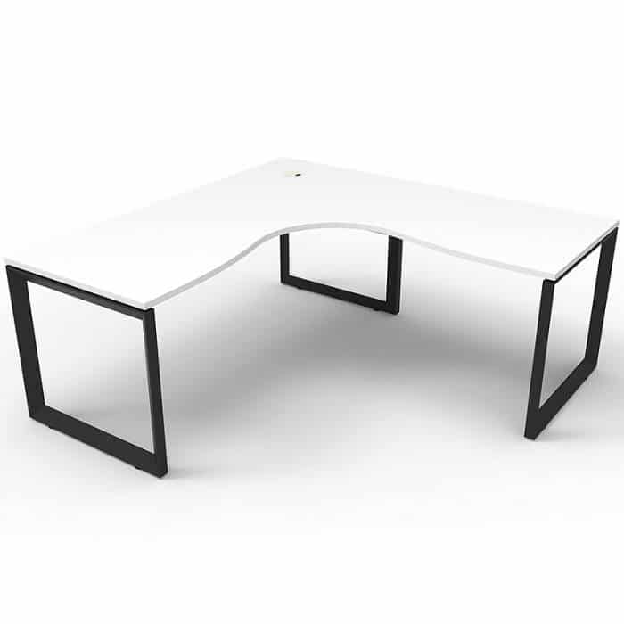 Elite Loop Leg Corner Workstation, Natural White Desk Top, Black Under Frame