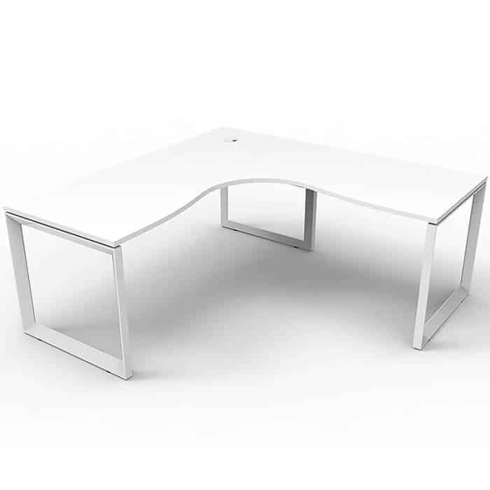 Elite Loop Leg Corner Workstation, Natural White Desk Top, White Under Frame