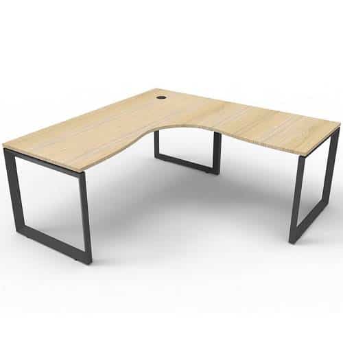 Elite Loop Leg Corner Workstation, Natural Oak Desk Top, Black Under Frame