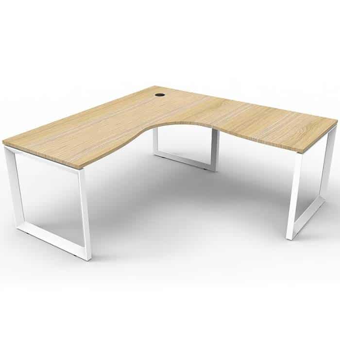 Elite Loop Leg Corner Workstation, Natural Oak Desk Top, White Under Frame | white corner desk
