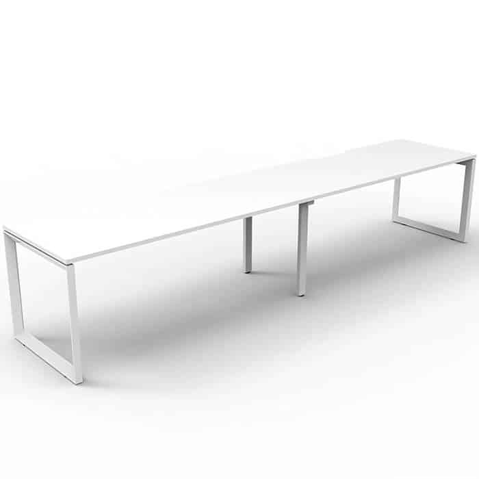 Elite Loop Leg Desk, 2 Person In-Line, Natural White Desk Tops, White Under Frame, No Screen Dividers