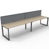 Elite Loop Leg Desk, 2 Person In-Line, Natural Oak Desk Tops, Black Under Frame, with Grey Screen Dividers