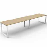 Elite Loop Leg Desk, 2 Person In-Line, Natural Oak Desk Tops, White Under Frame, No Screen Dividers