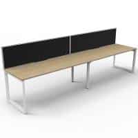 Elite Loop Leg Desk, 2 Person In-Line, Natural Oak Desk Tops, White Under Frame, with Black Screen Dividers