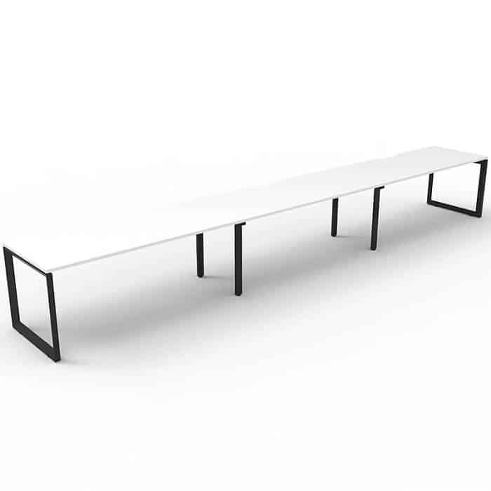 Elite Loop Leg Desk, 3 Person In-Line, Natural White Desk Tops, Black Under Frame, No Screen Dividers