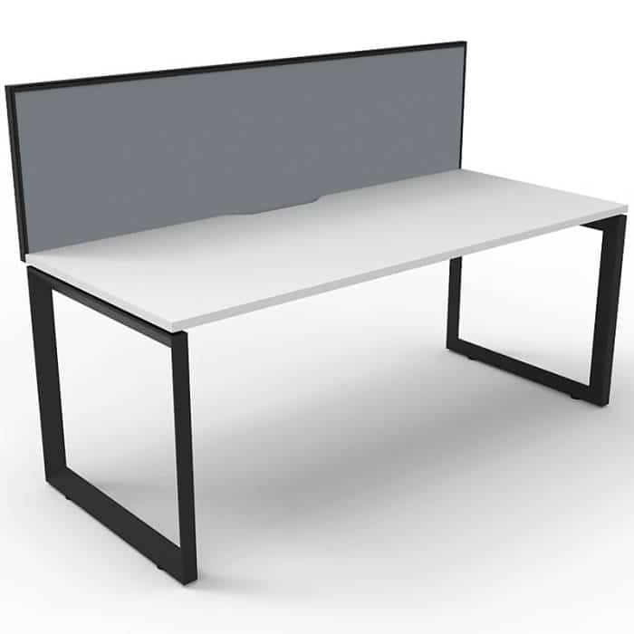 Elite Loop Leg Single Desk, Natural White Desk Top, Black Under Frame, with Grey Screen Divider