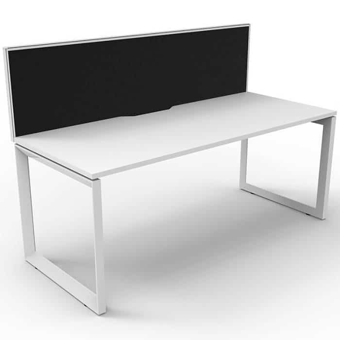 Elite Loop Leg Single Desk, Natural White Desk Top, White Under Frame, with Black Screen Divider