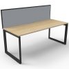 Elite Loop Leg Single Desk, Natural Oak Desk Top, Black Under Frame, with Grey Screen Divider