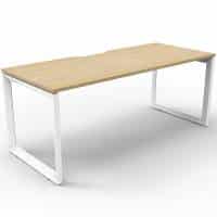 Elite Loop Leg Single Desk, Natural Oak Desk Top, White Under Frame, No Screen Dividers