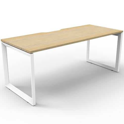 Elite Loop Leg Single Desk, Natural Oak Desk Top, White Under Frame, No Screen Dividers