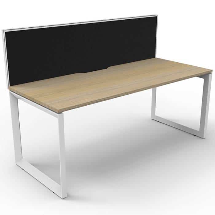 Elite Loop Leg Single Desk, Natural Oak Desk Top, White Under Frame, with Black Screen Divider