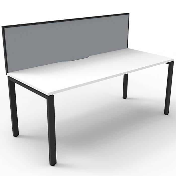 Elite Single Desk, Natural White Desk Top, Black Under Frame, with Grey Screen Divider