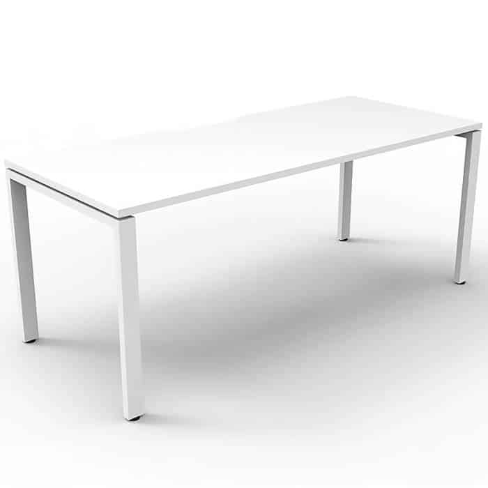 Elite Single Desk, Natural White Desk Top, White Under Frame, No Screen Dividers