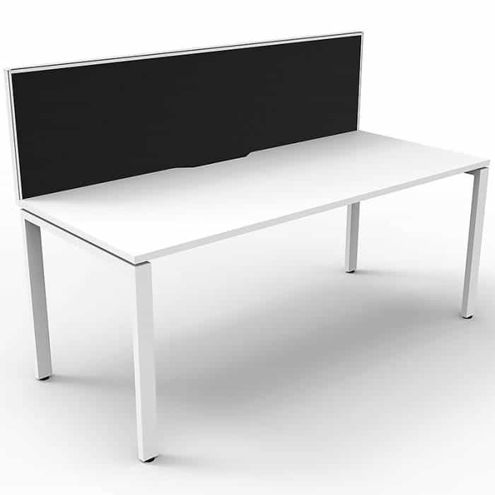 Elite Single Desk, Natural White Desk Top, White Under Frame, with Black Screen Divider