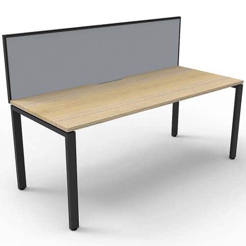 Elite Single Desk, Natural Oak Desk Top, Black Under Frame, with Grey Screen Divider