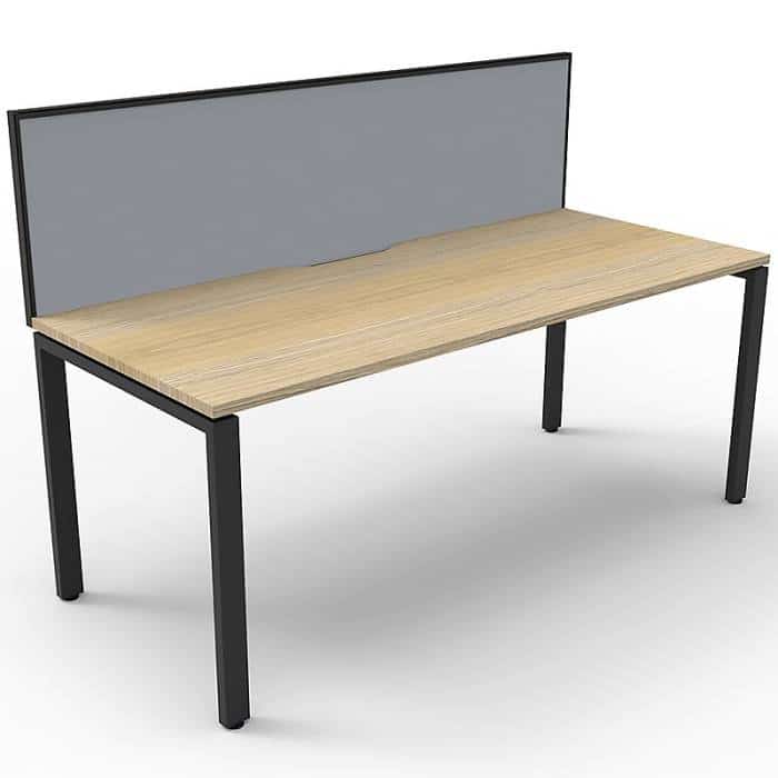 Elite Single Desk, Natural Oak Desk Top, Black Under Frame, with Grey Screen Divider