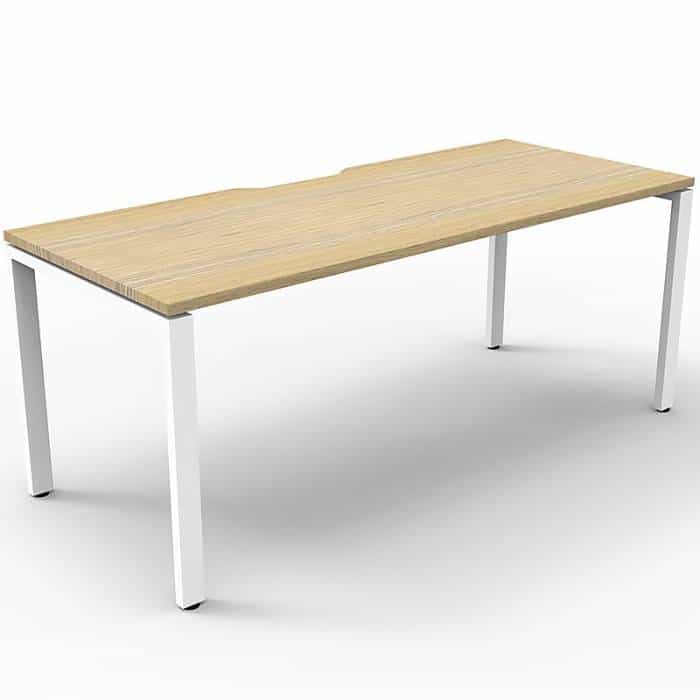 Elite Single Desk, Natural Oak Desk Top, White Under Frame, No Screen Dividers