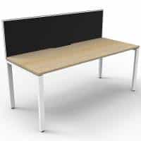 Elite Single Desk, Natural Oak Desk Top, White Under Frame, with Black Screen Divider