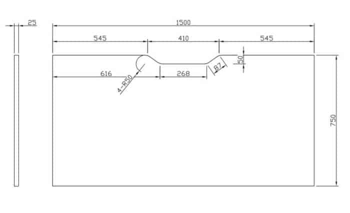 Scalloped Edge Desk Top, 1500mm x 750mm