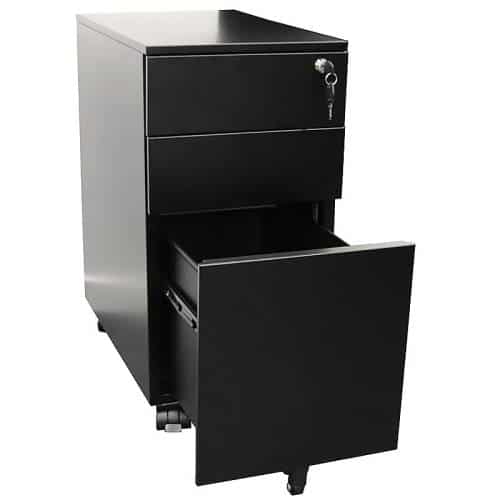 Super Strong Heavy Duty Slimline Metal Mobile Drawer Unit, Black, Front View