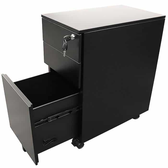 Super Strong Heavy Duty Slimline Metal Mobile Drawer Unit, Black, Side View