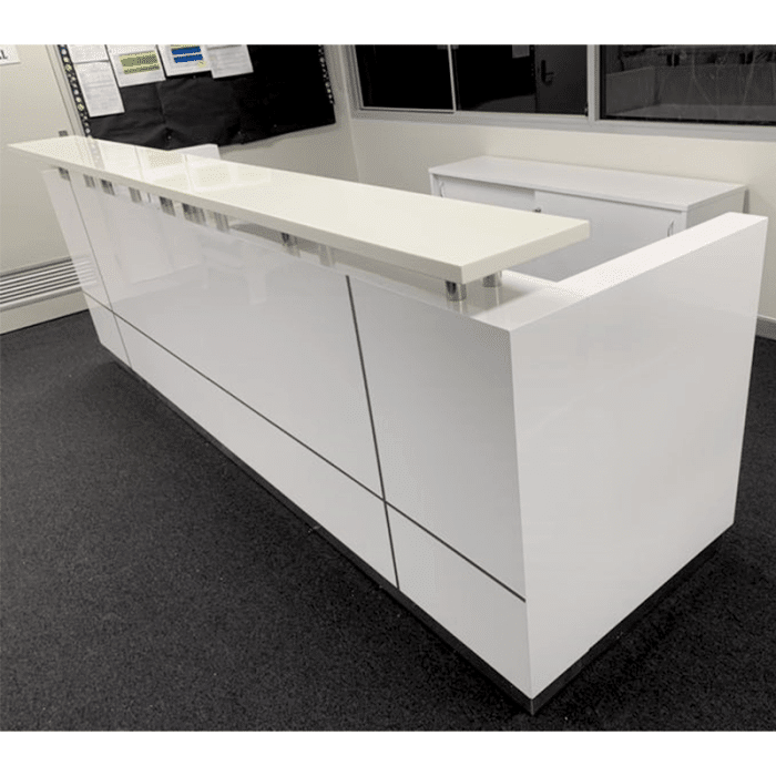 Outline White Gloss Reception Desk, 3200mm Long