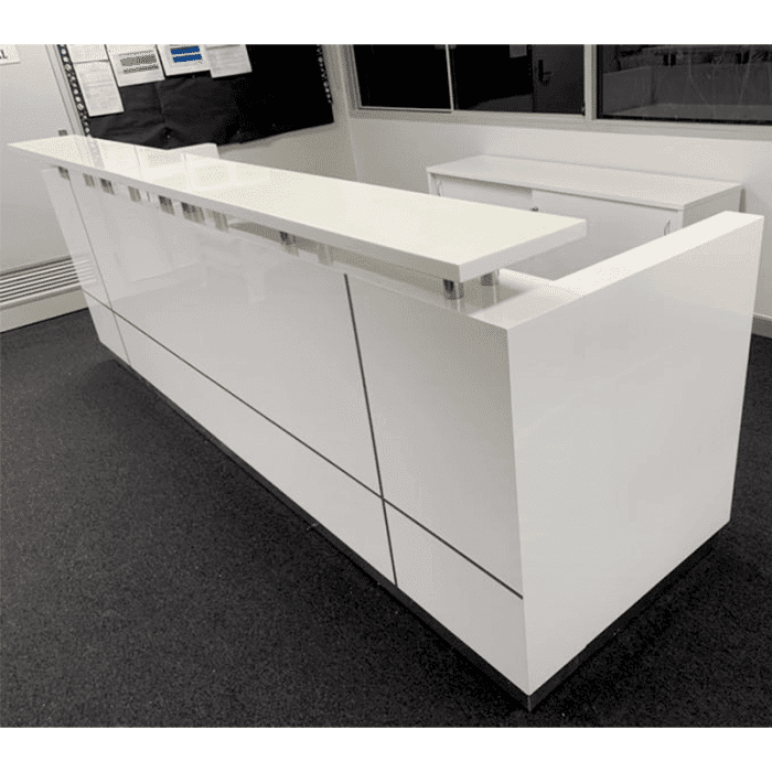 Outline White Gloss Reception Desk, 3200mm Long