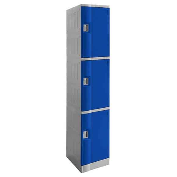 Smart ABS Plastic 3 Door Lockers, Blue Doors