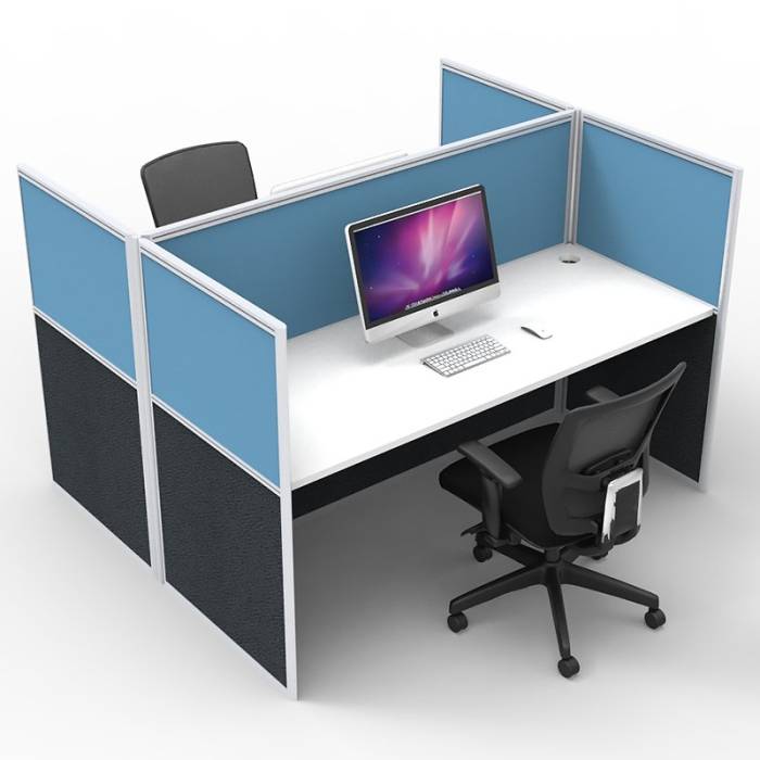 Space System Screen Hung Desk Tops, 2 Desks Back to Back, Blue Screens