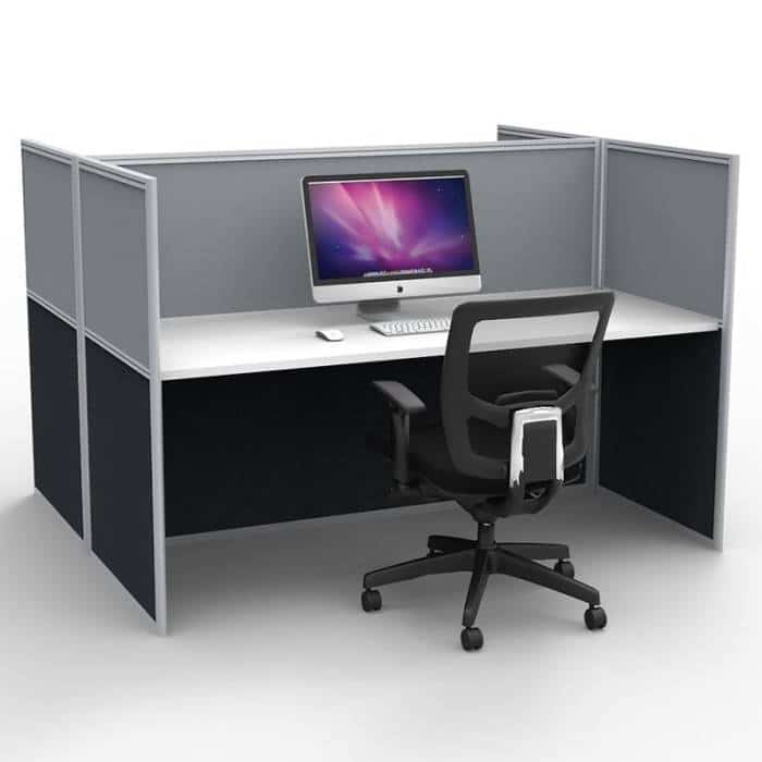 Space System Screen Hung Desk Tops, 2 Desks Back to Back, Grey Screens